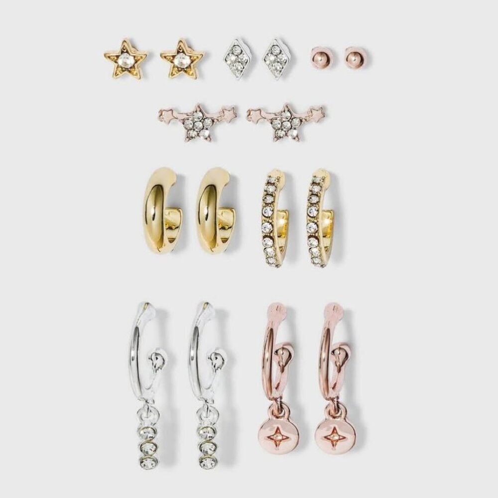 Ear Cuff & Star Charm Hoop Stud Earring Set-#1-a new day